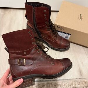 Taos Crave lace-up boots in dark red leather